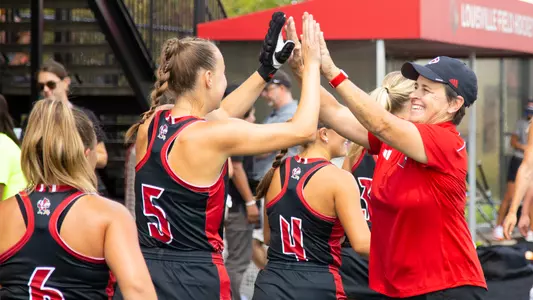 Justine Sowry and Chloe Plumb during team intros in the game against Princeton