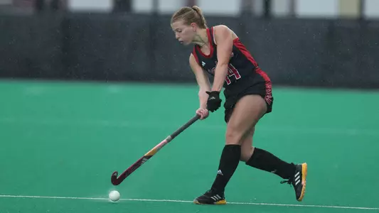 Trijntje Herfkens collects the ball during the game against Boston College