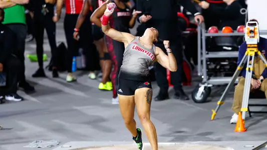 Jayden Ulrich competes in the women's shot put at the Rod McCravy Invitational