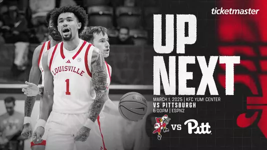 Up Next graphic for game against Pitt featuring J'Vonne Hadley