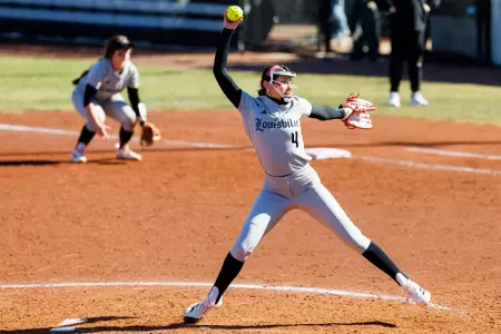 Ryann Sanders pitches the ball against Central Michigan at Ulmer Stadium on February 28.