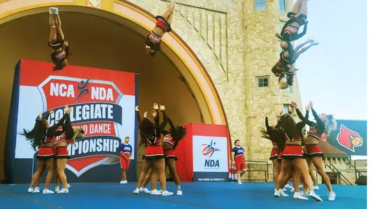All Girl Squad performing aerial throws at Nationals