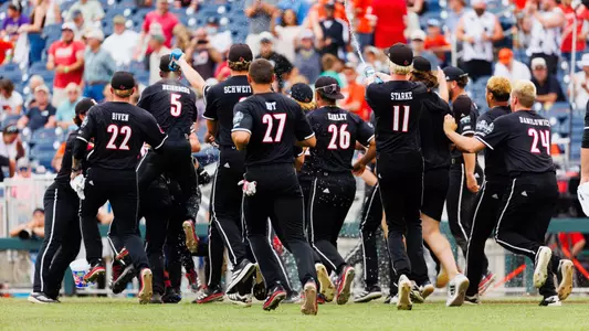 The Cardinals celebrate a walk off against Oregon State.