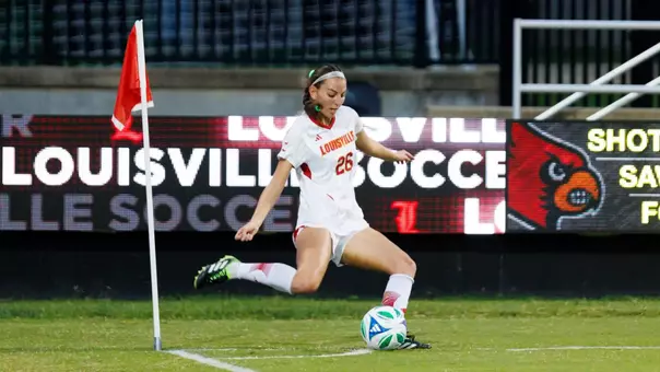 Emma Kate Schroll taking a corner kick during the game against Clemson at the Dr. Mark and Cindy Lynn stadium on September 19, 2025.