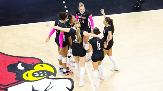 Louisville celebrates a point against Stanford