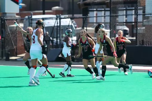 Louisville Field Hockey celebrates goal against Stanford