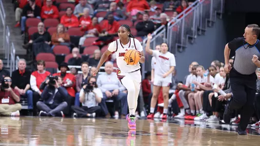 Tajianna Roberts dribbles up court against Wake Forest