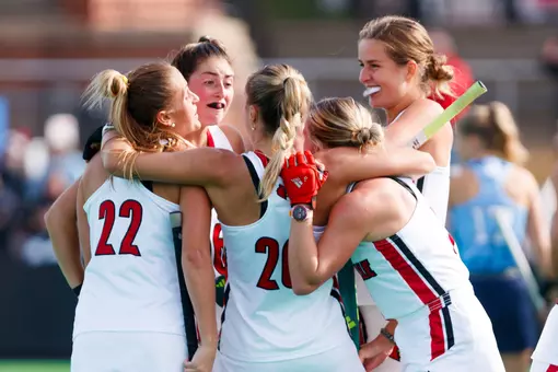 Field hockey celebrates a goal against North Carolina
