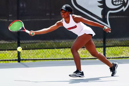 Germany Davis extends out to return a ball during the match against Austin Peay at the Bass-Rudd Tennis Center on April 11th, 2026.