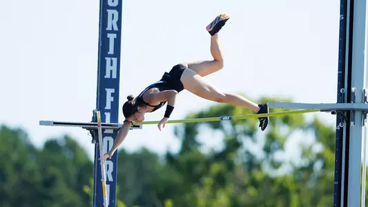 Iliana Triantafyllou pole vaults at the 2025 NCAA East Regional