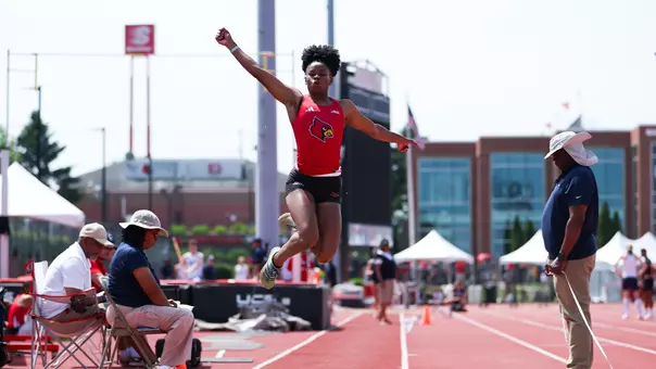Eve Divinity long jumps at the 2026 Jim Freeman/Clark Wood Invitational.