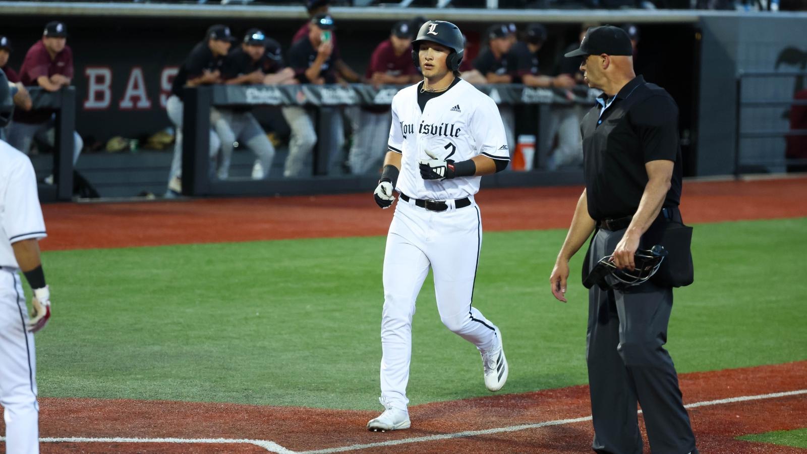 Kade Elam after a home run against Bellarmine.