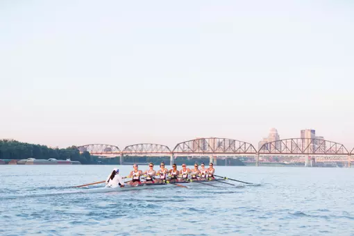 The rowing team on the Ohio River at sunrise