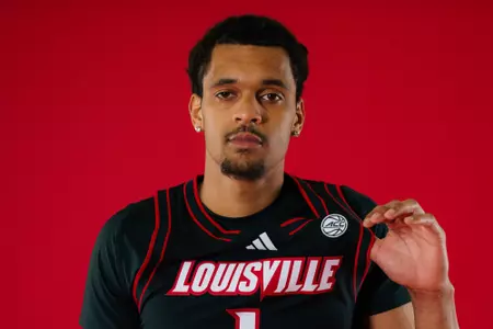 LOUISVILLE, KENTUCKY - APRIL 22: De’Shayne Montgomery visits the University of Louisville at the Planet Fitness Kueber Center in Louisville, Kentucky on April 22, 2026. (Photo by Chris Carter/Chris Carter Media)