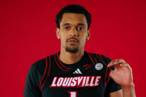 LOUISVILLE, KENTUCKY - APRIL 22: De’Shayne Montgomery visits the University of Louisville at the Planet Fitness Kueber Center in Louisville, Kentucky on April 22, 2026. (Photo by Chris Carter/Chris Carter Media)