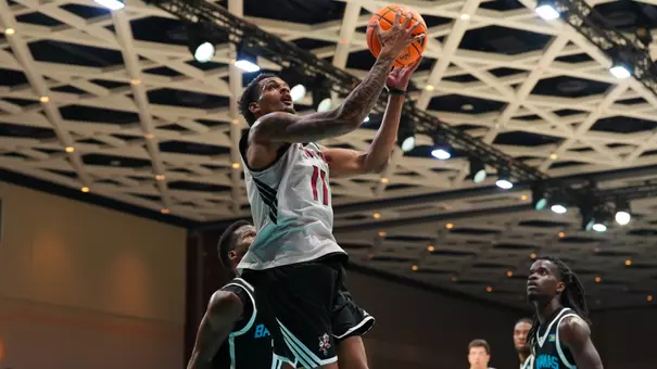 De'Shayne Montgomery goes up for a layup against Bahamas Raw Talent team in Baha Mar Hoops Summer League