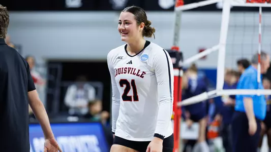 Payton Petersen heads back to the service line against Marquette in the NCAA Tournament