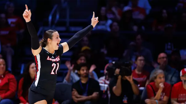 Payton Petersen celebrates during Louisville's win over Texas A&M