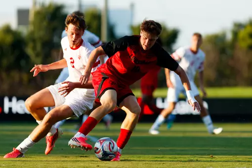 Giacomo Zizza works the ball during the game against Indiana at the Dr. Mark and Cindy Lynn Stadium on August 31st, 2026.
