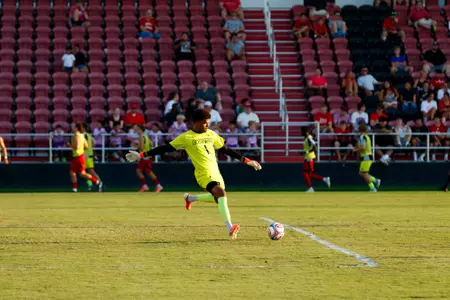 Nathaniel Abraham kicks the ball during the game against Indiana at the Dr. Mark and Cindy Lynn Stadium on August 31st, 2026.