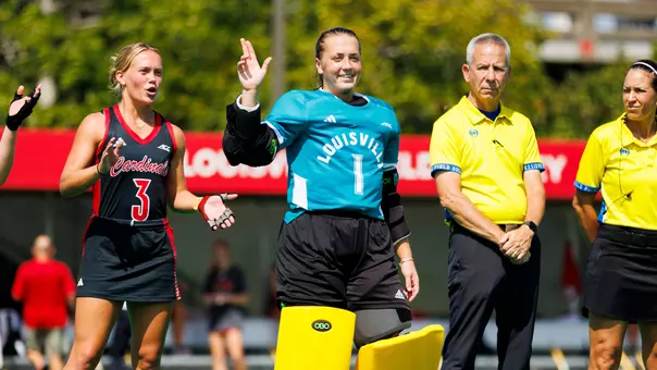 Emily Young during field hockey introductions against Miami (Ohio)