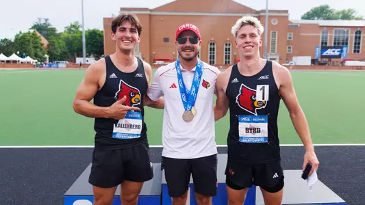 Wyatt Rhoads with KJ Byrd and Paul Kallenberg at the ACC Outdoor Championships
