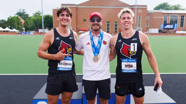 Wyatt Rhoads with KJ Byrd and Paul Kallenberg at the ACC Outdoor Championships
