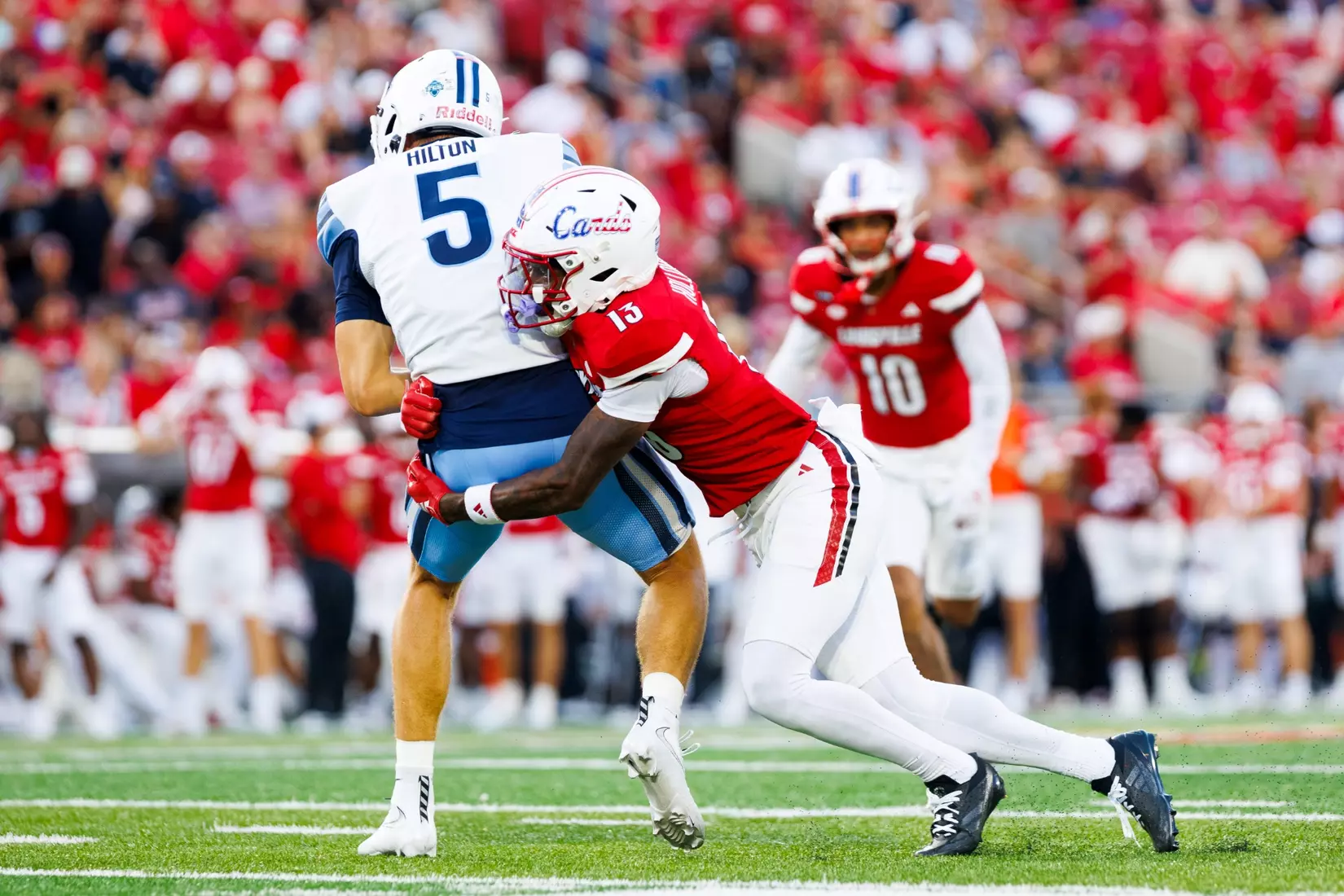 Tayon Holloway makes a tackle during the game against Villanova at L&N Stadium on September 11.