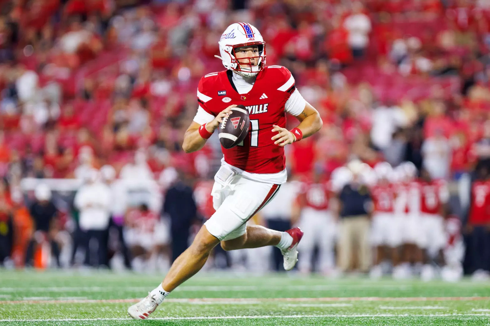Davin Wydner looks to pass during the game against Villanova at L&N Stadium on September 11.