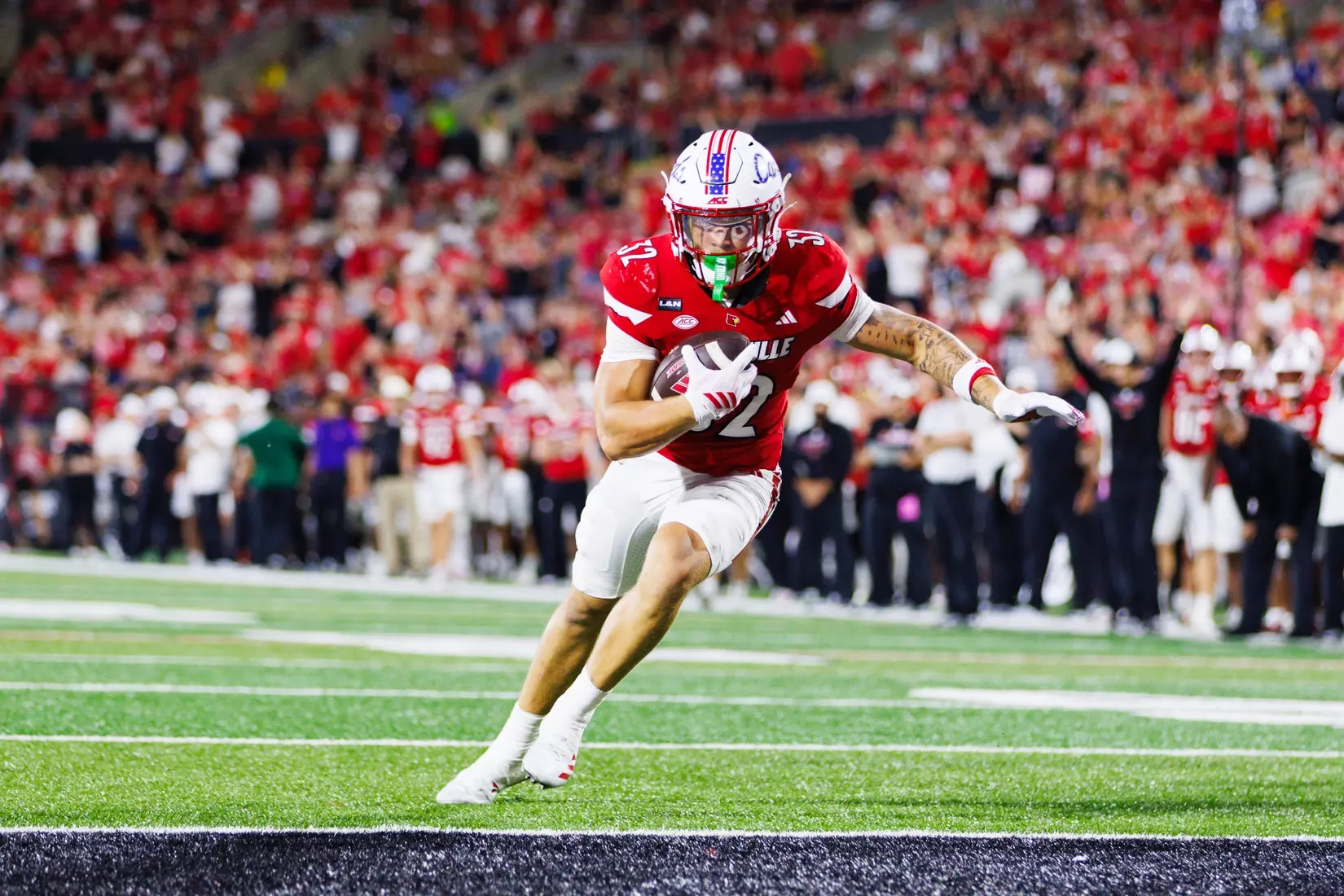Braxton Jennings runs into the end-zone during the game against Villanova at the L&N Stadium on September 11.