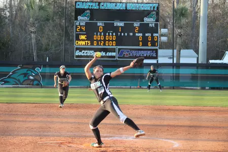 Kiana Quolas finishes off her first career no-hitter Wednesday against UNC.