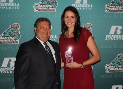 Presidential Student-Athlete of the Year Meghan Laffin with CCU President David DeCenzo.