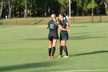 Freshman Daniella Famili, right, had a goal and an assist in her second collegiate game.