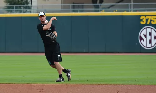 Seth Lancaster takes some ground balls on the practice day at the NCAA College Station Regional.