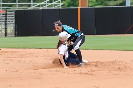Sara Rasley makes the tag at second base.