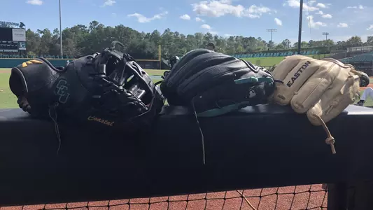 baseball gloves on dugout
