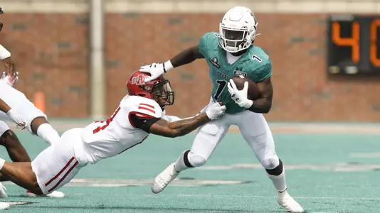 CJ Marable pushes away from a defender versus A-State (10-3-2020)