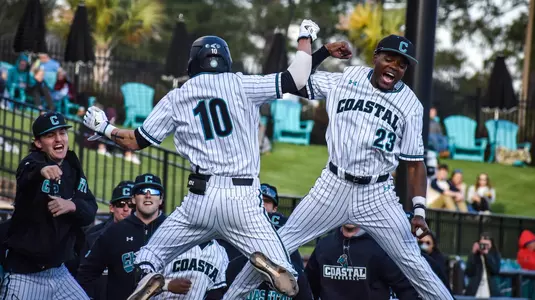 McKeon and Pate celebrate back-to-back home runs vs. Maryland (2-28-2020)