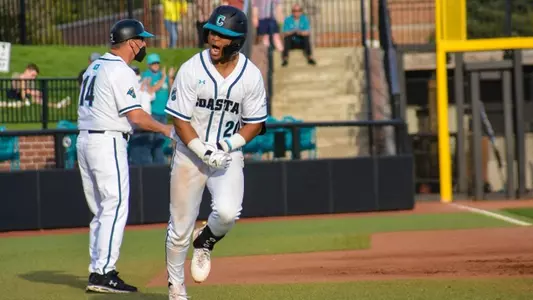 Eric Brown celebrates home run versus WVU (2-27-2021)