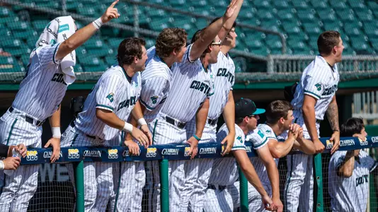 MOTGOMERY, ALABAMA - MAY 27: The Troy Trojans face the Coastal Carolina Chanticleers in Game Three of the 2022 Sun Belt Baseball Championships at Riverwalk Stadium on May 27, 2022 in Montgomery, Alabama