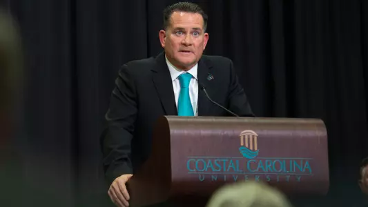 Tim Beck at Podium - Introductory Press Conference (Dec. 2022)