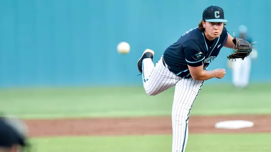 Matthew Potok and incoming pitch on the mound 2022