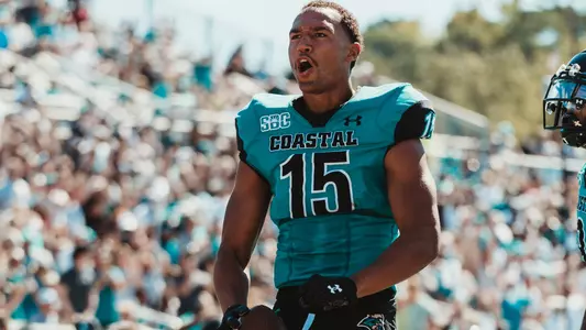 Sam Pinckney celebrates a catch versus Old Dominion (10-15-23)