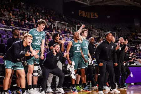 Team celebrates defensive stop at ECU (11/9/2024)
