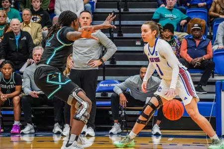 Alancia Ramsey guards defender at PC on 12/15/2024