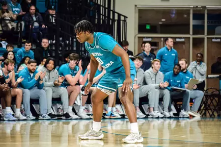 Naz Brown guards against Georgia Southern on 1/16/2025