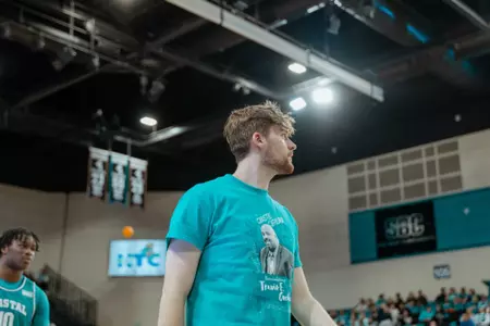 Connor Martin warms up against Georgia Southern on 1/16/2025