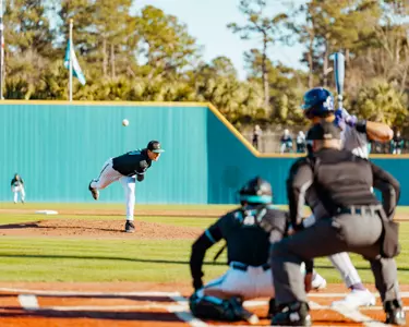 Jacob Morrison throws pitch against Kansas State 2/17/2025