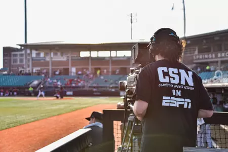 CSN camera worker for tv broadcast at baseball game