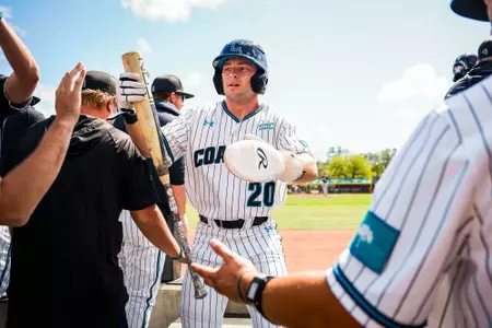 Wells Sykes celebrates in game one against Georgia Southern on 3/15/2025